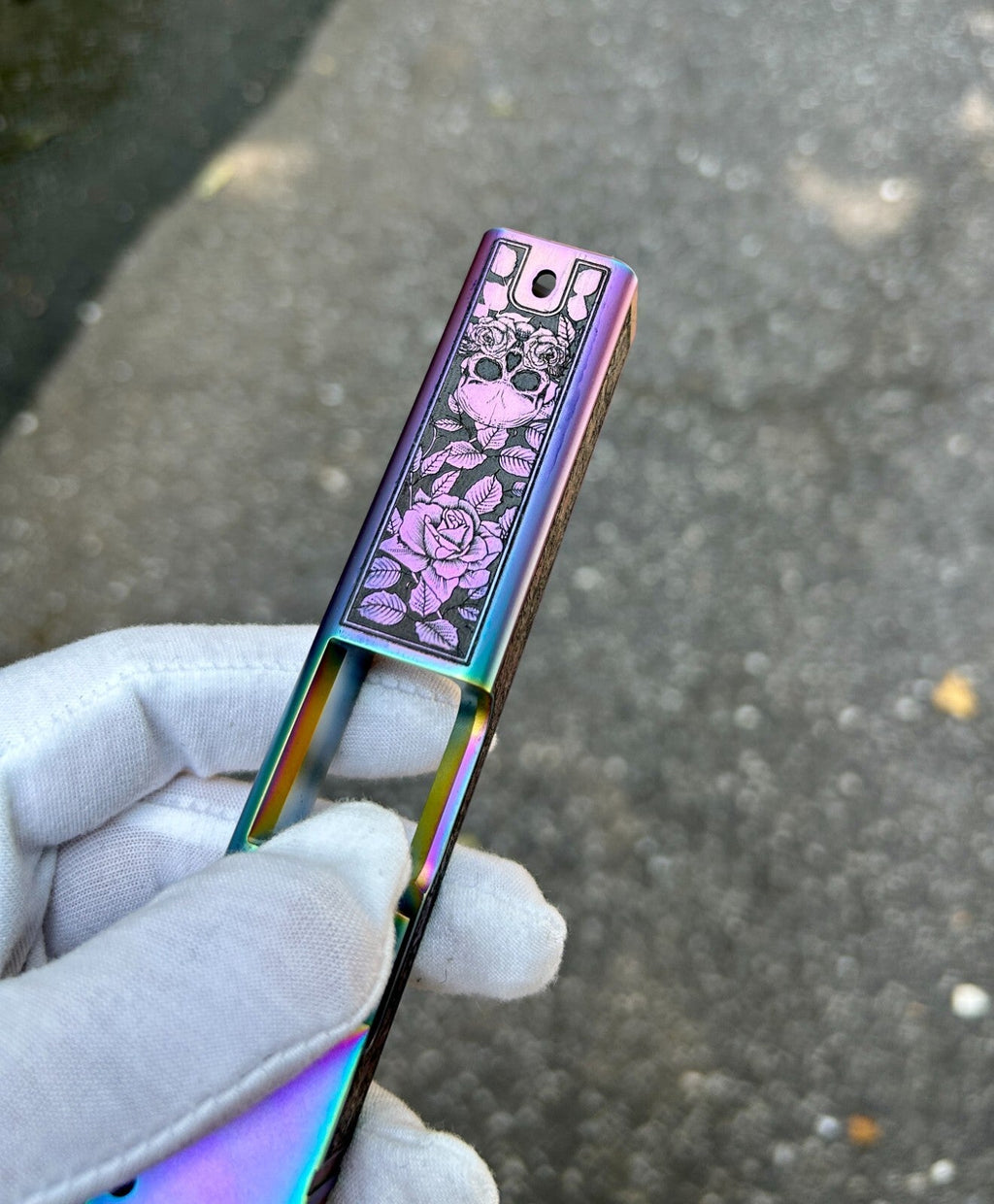 Glock 19 Custom Engraved Slide – Skulls & Roses | Holographic RMR Cut | USA Made