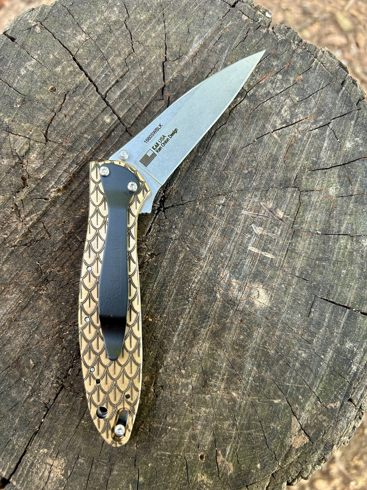 Custom Kershaw Leek Knife | Engraved Brass Dragon Skin Scales | Made in USA