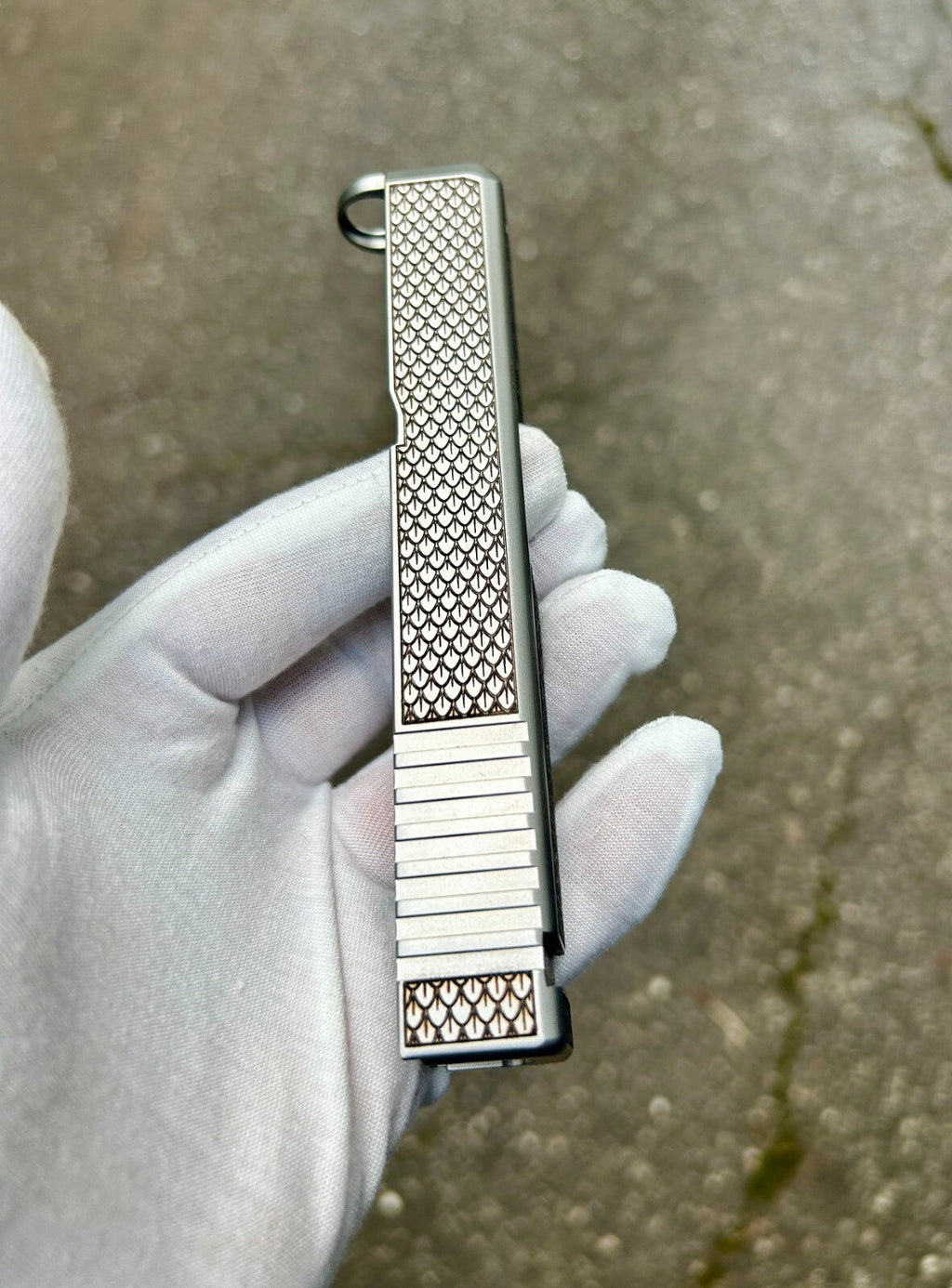 Glock 26 Alpha Wolf Stainless Slide | Dragon Skin Engraved | Custom Engraved