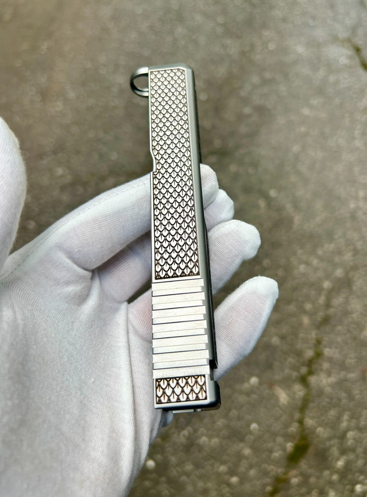 Glock 26 Alpha Wolf Stainless Slide | Dragon Skin Engraved | Custom Engraved