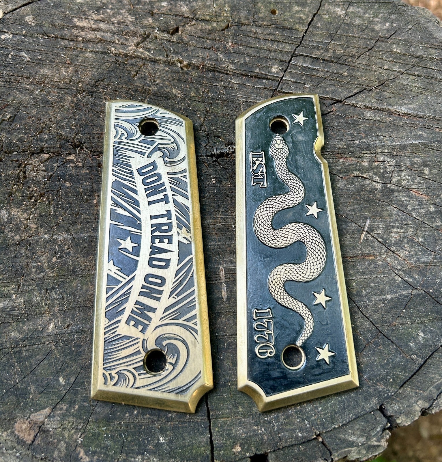 Brass 1911 Full Size Grips – Don’t Tread on Me | Deep Engraved Scales | Made in