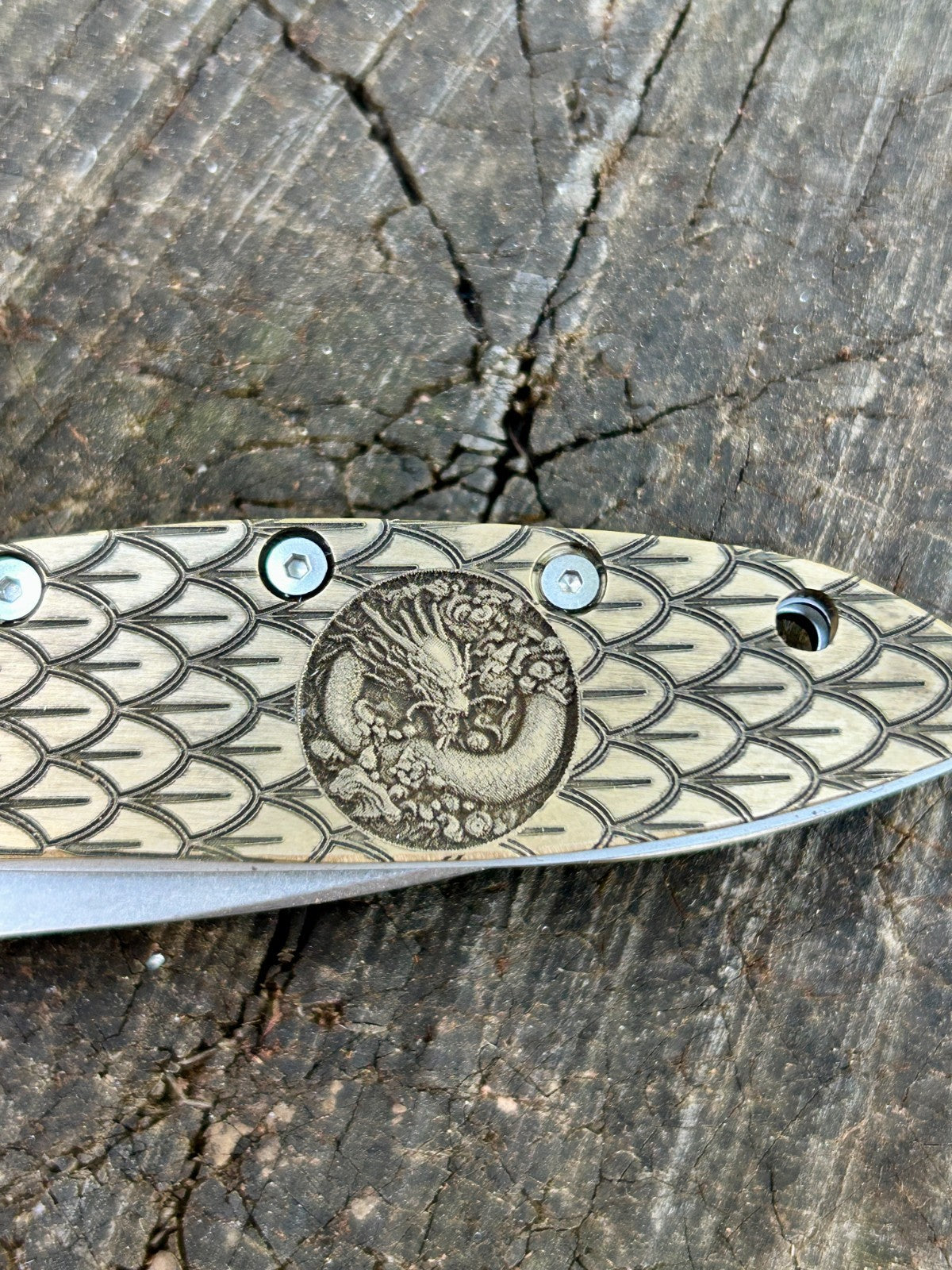 Custom Kershaw Leek Knife | Engraved Brass Dragon Skin Scales | Made in USA