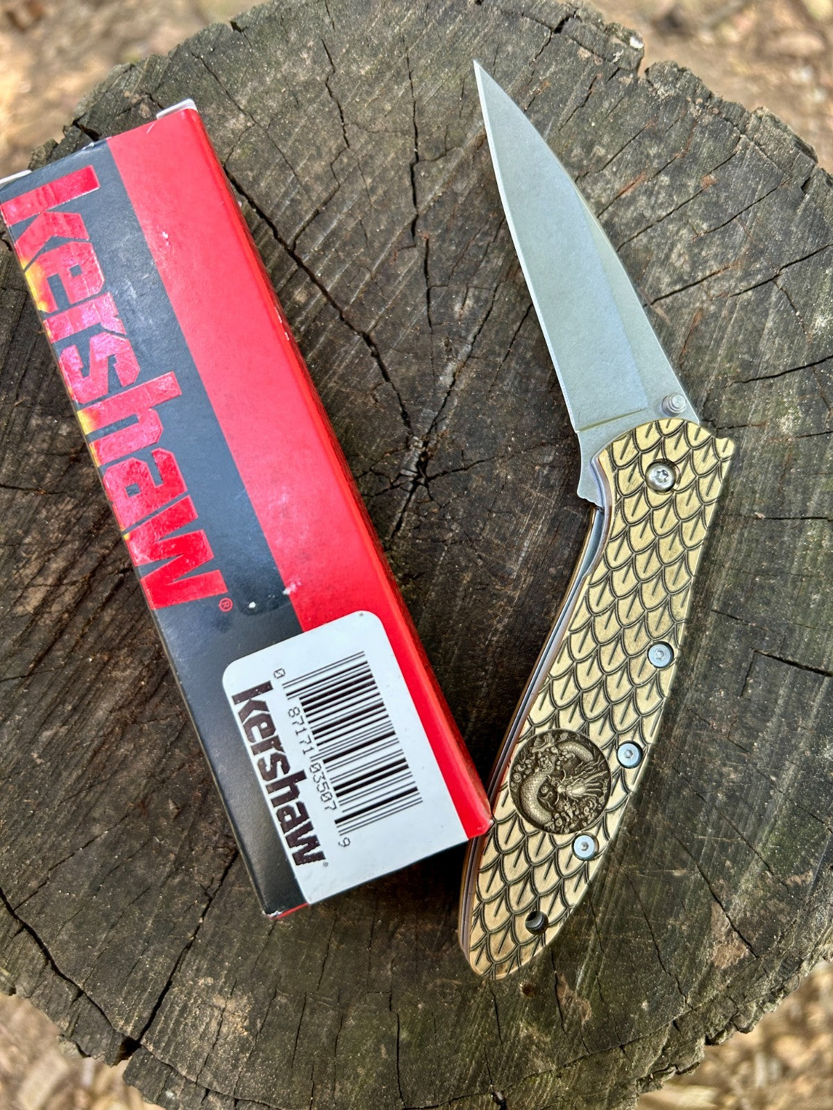 Custom Kershaw Leek Knife | Engraved Brass Dragon Skin Scales | Made in USA