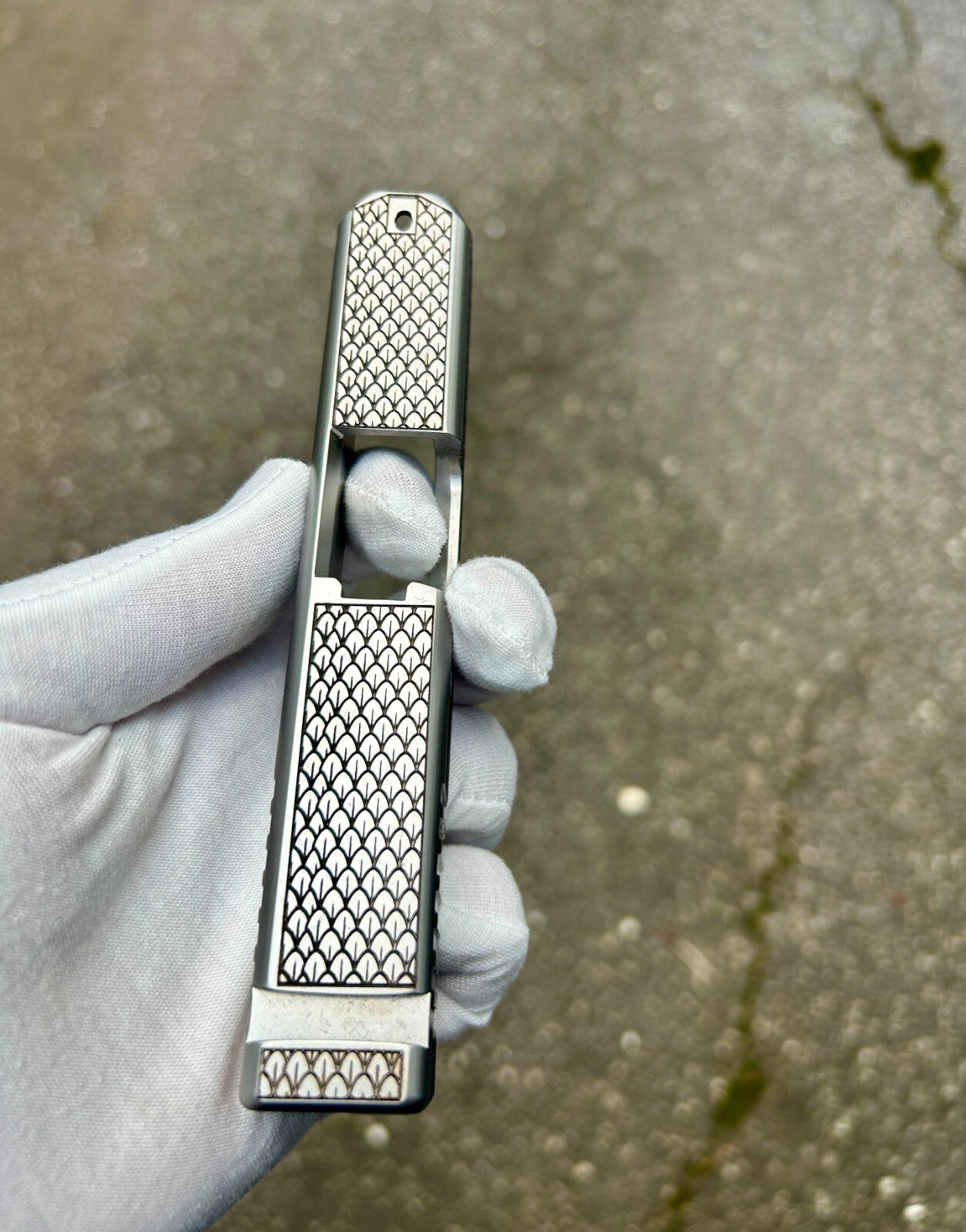 Glock 26 Alpha Wolf Stainless Slide | Dragon Skin Engraved | Custom Engraved