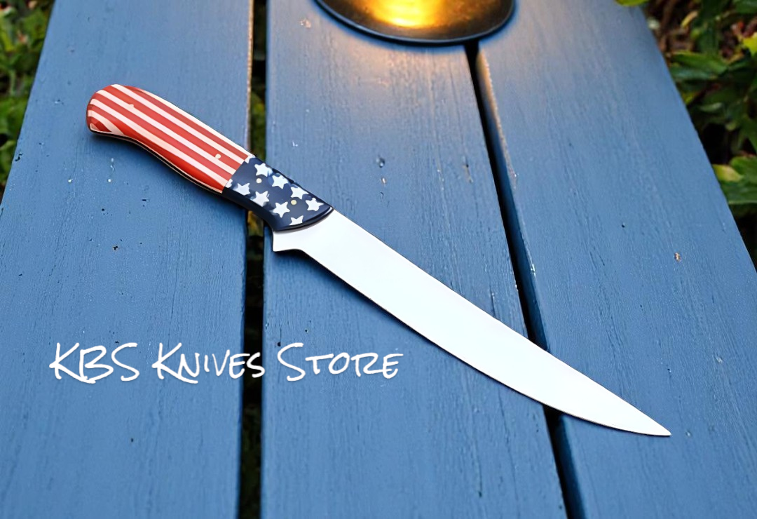 Boning Knife – Fillet Knife with D2 Steel Blade & American Flag Epoxy Resin Handle