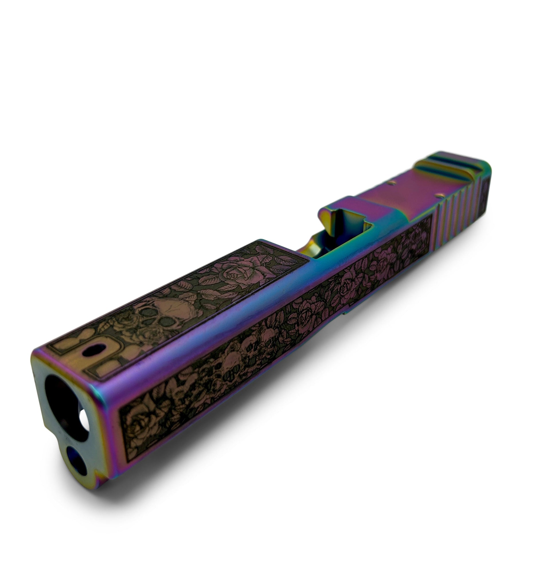Glock 19 Custom Engraved Slide – Skulls & Roses | Holographic RMR Cut | USA Made