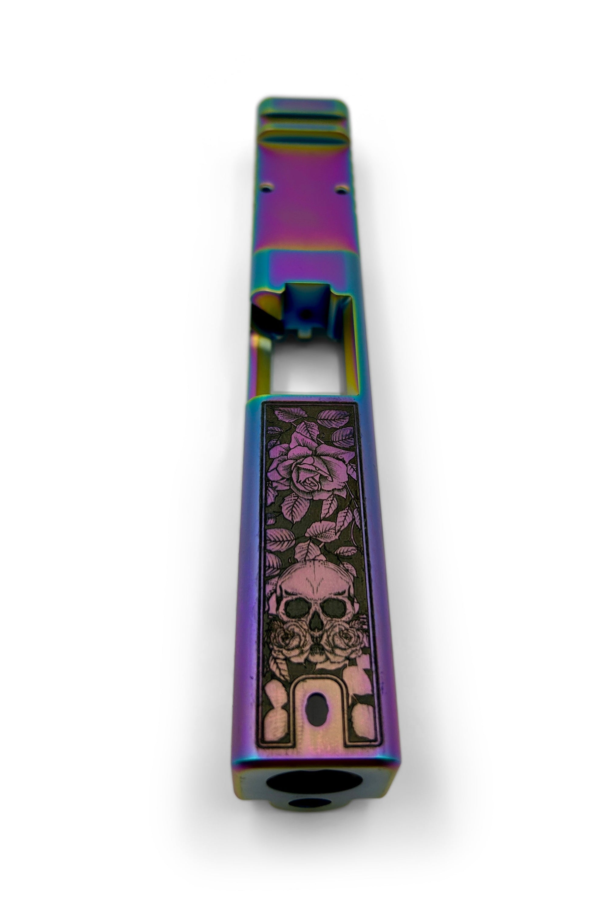 Glock 19 Custom Engraved Slide – Skulls & Roses | Holographic RMR Cut | USA Made