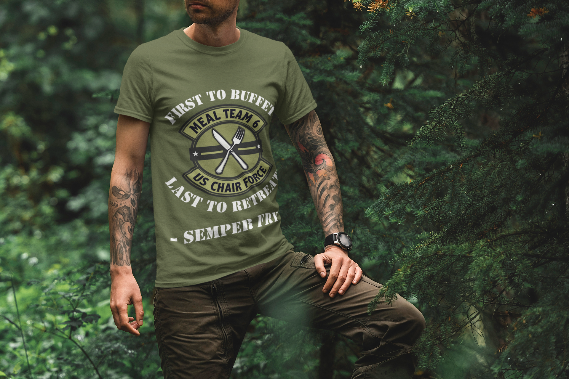 U.S. Chair Force Meal Team Six T-Shirt – First to Buffet, Last to Leave